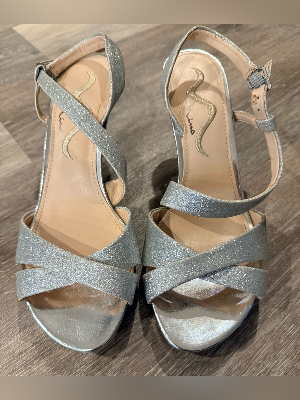 Nina Silver Glitter Strappy Heels